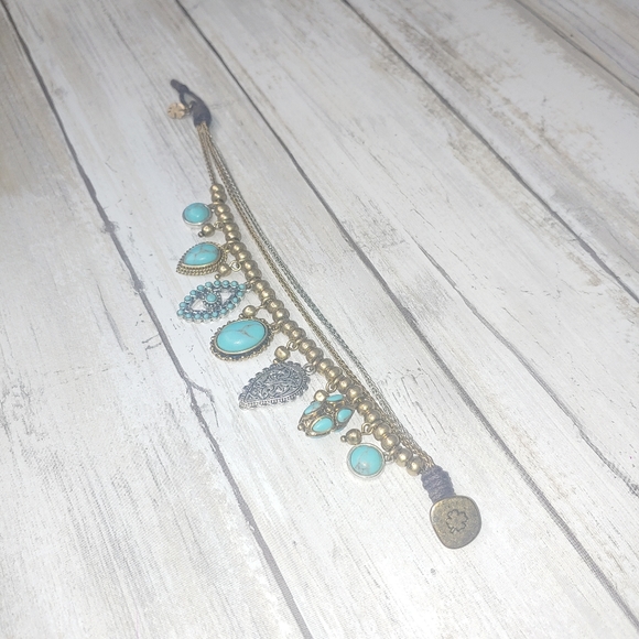 Lucky brand faux turquoise and gold tone charm bracelet - Picture 6 of 6